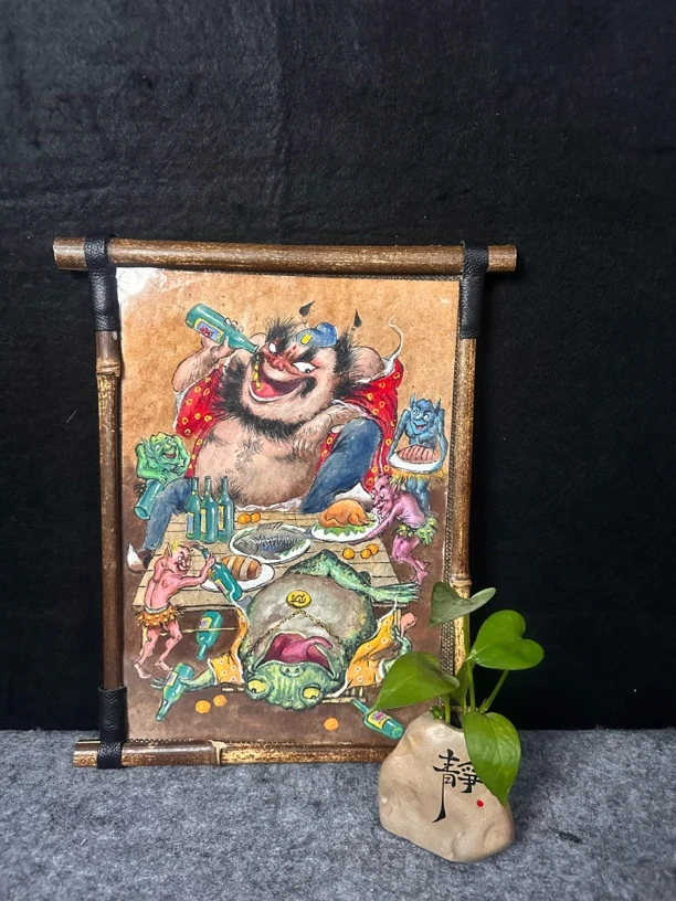 钟馗呱呱斗酒图客厅摆台画