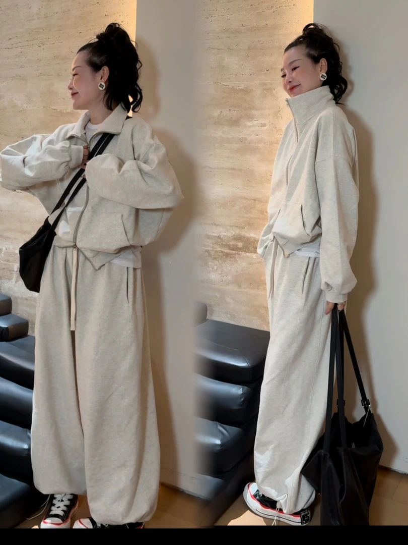 /苗苗家/『春和景明』短款廓形拉链套装全棉毛圈 运动ins潮2025年春