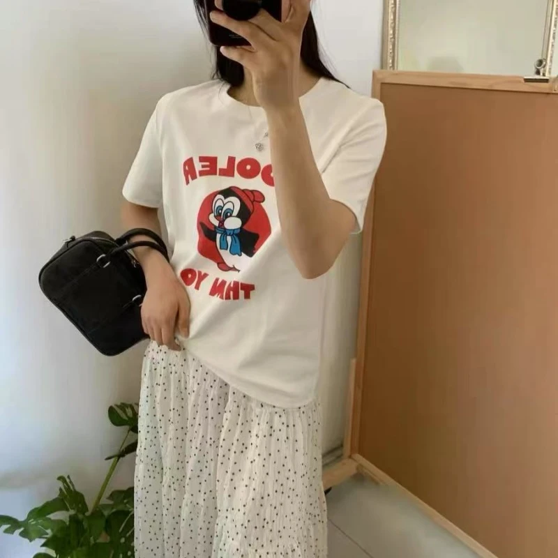 卡通萌趣风短袖常规圆领印花T恤套装舒适夏款中长款夏装时尚亲子T