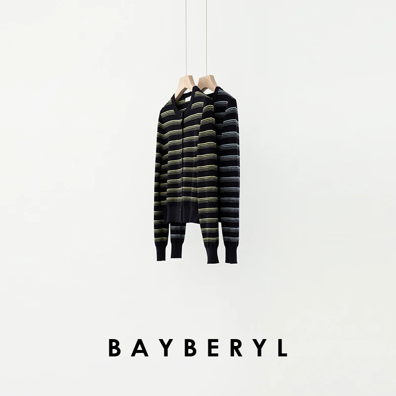 CC10-BAYBERYL老贝等高线*缪系撞色条纹圆领25针织开衫ZZS5E2102