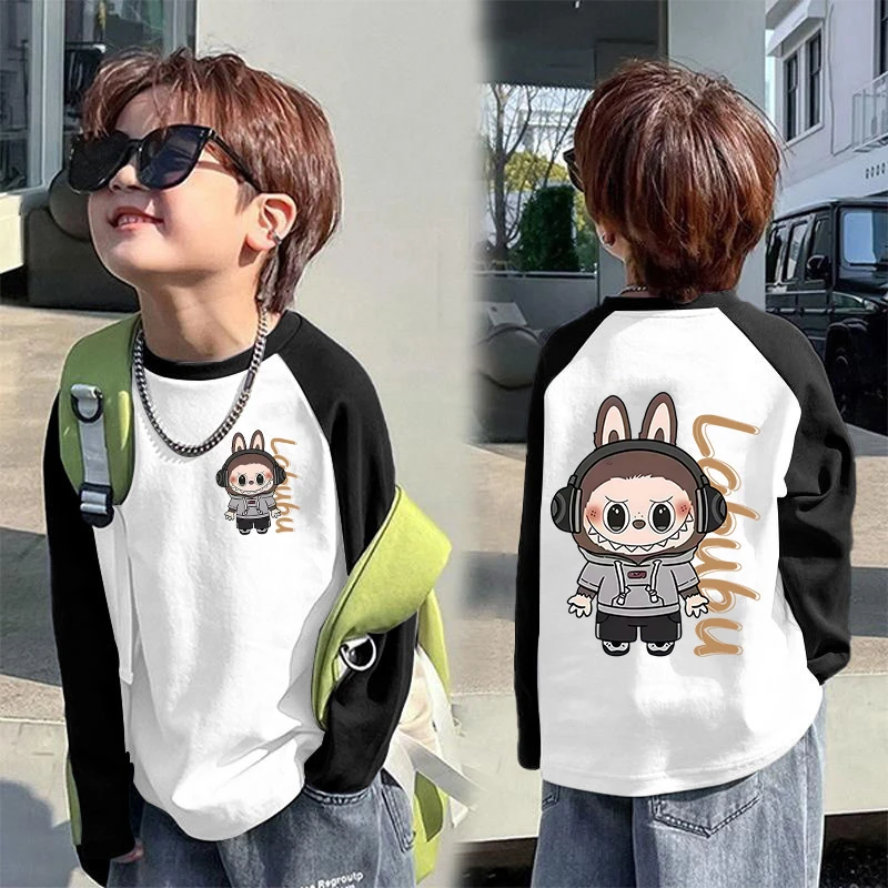 儿童拉布布纯棉打底衫秋季新款男女宝宝长袖拼色童装洋气上衣潮