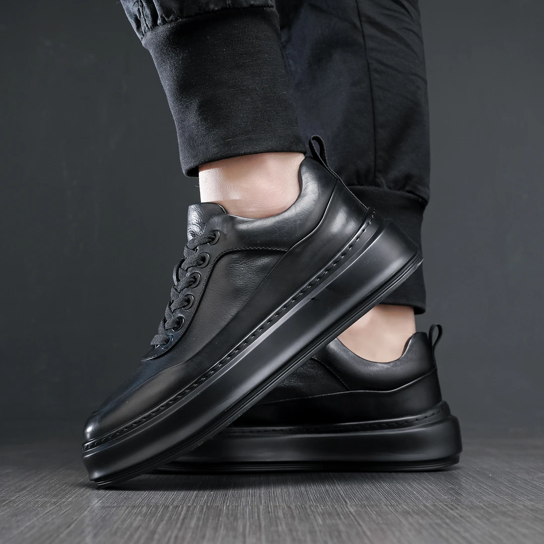 6061-冬季吸汗透气2025头层牛皮男士休闲皮鞋四季微增高软底