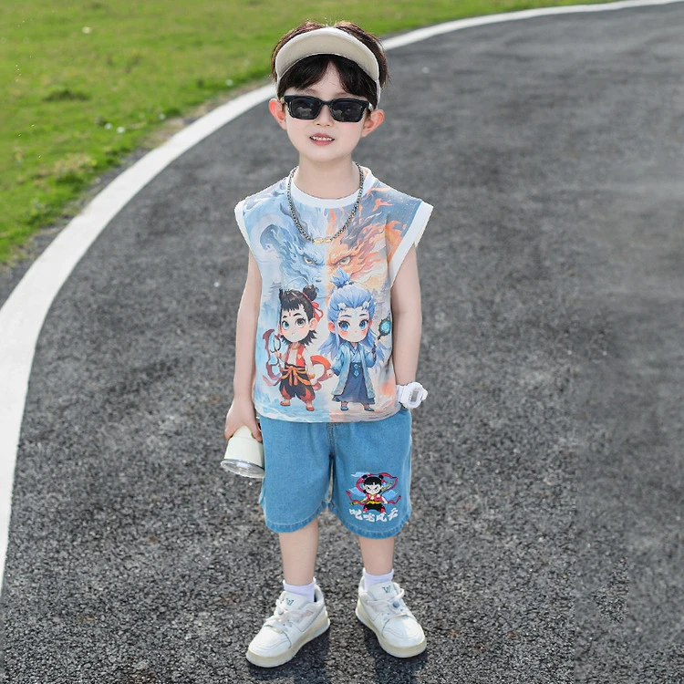哪吒儿童衣服2025新款男童夏装套装男孩酷帅童装宝宝夏日无袖穿搭