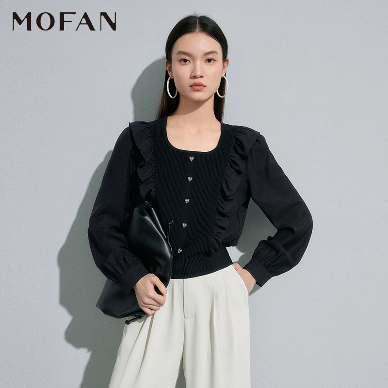 《力力淘专享》MOFAN摩凡秋新款黑色毛针织衫MBZ373502