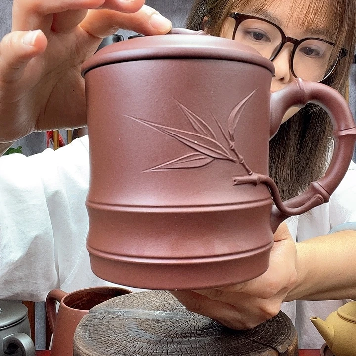 茶杯紫砂原矿紫泥竹节杯