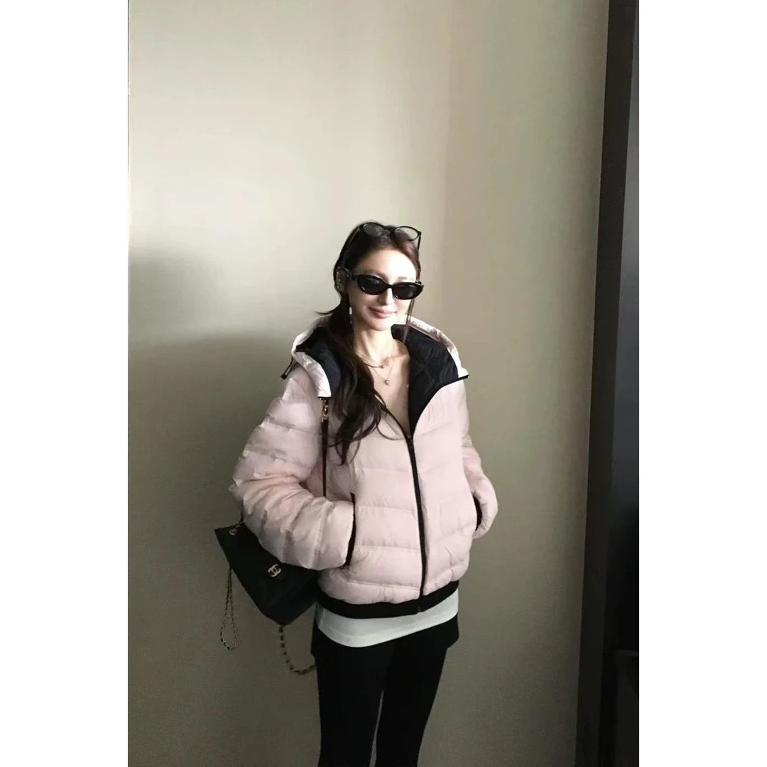 高级感连帽排骨服外套女2025新款冬季轻薄保暖加厚学生棉衣