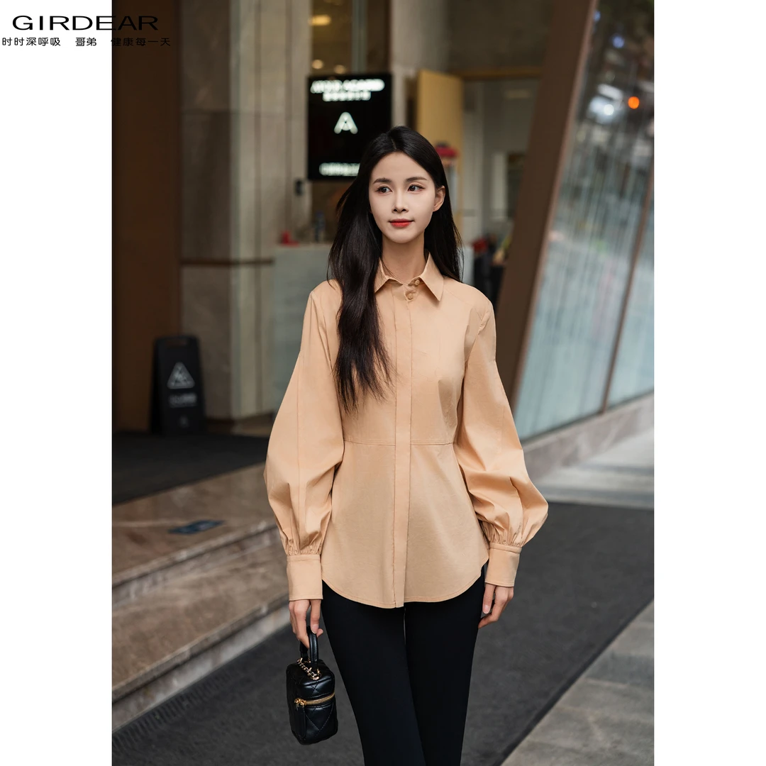 GIRDEAR/哥弟时尚气质设计师小众泡泡袖质感修身长袖衬衫 1300726