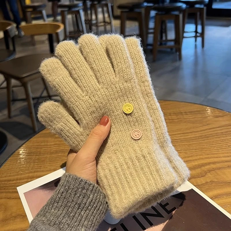 触屏毛线针织手套女冬季露二指可触屏可爱加厚保暖天骑行防寒I003