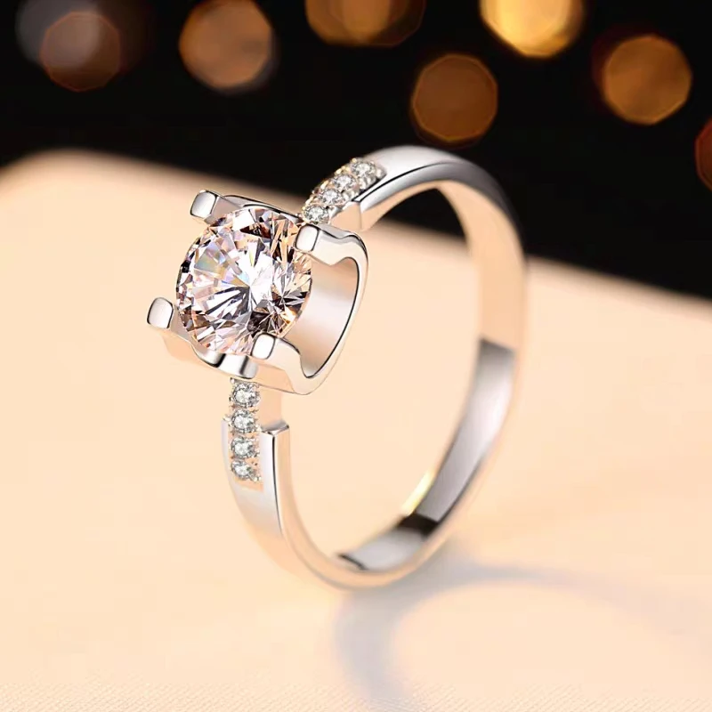 925银莫桑石银制品 《小蛮腰牛头》0.5_3克拉简约戒指/合成碳硅石