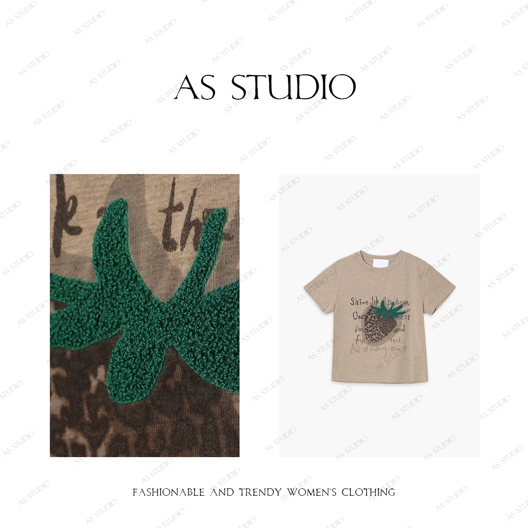 【AS小草莓】25新时尚小众印花圆领趣味百搭短袖AS25CSY4257