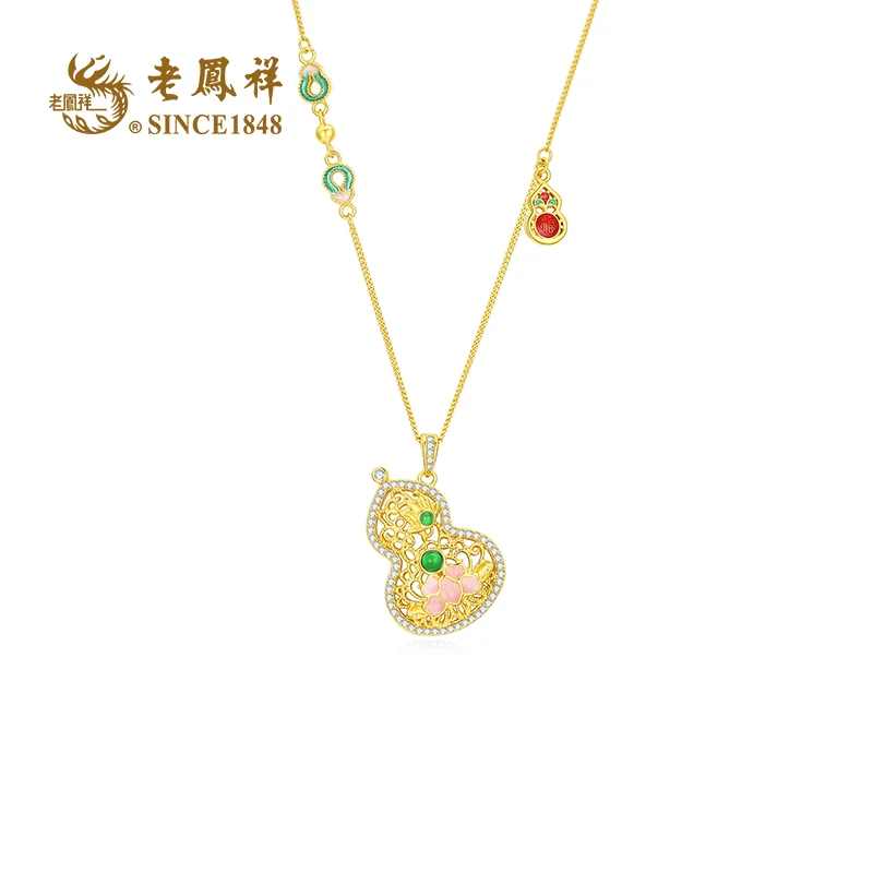 老鳯祥新中式古法 富贵感蕾丝葫芦项链 C04438