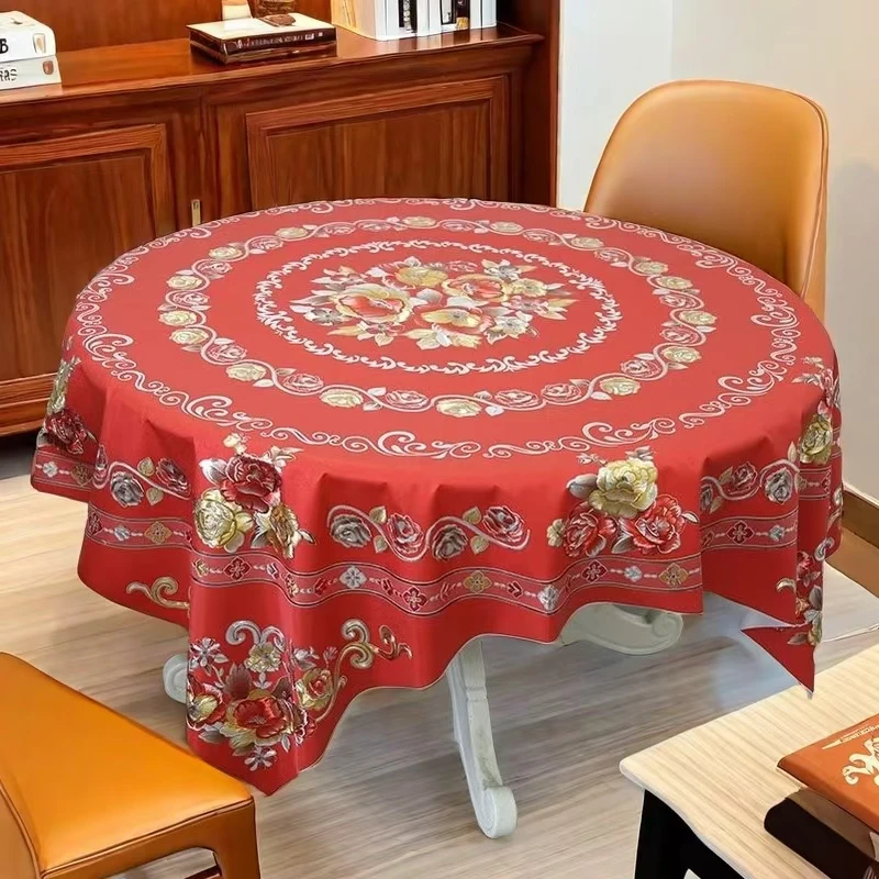 圆桌桌布茶几布防水防油免洗防烫家用喜庆印花圆形餐桌布桌台布