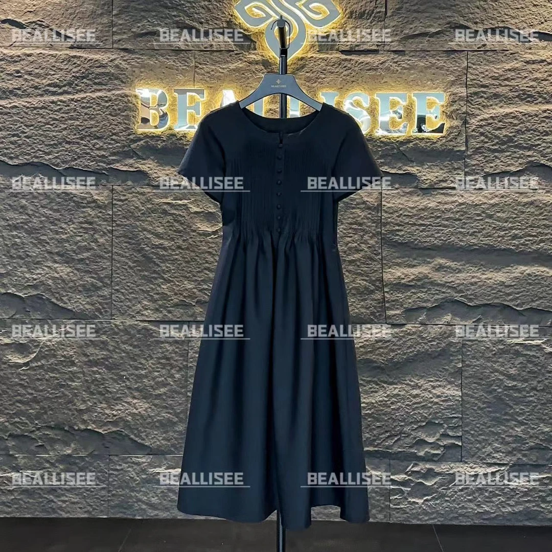 【FF专属】【5】夏季新款黑色短袖显瘦气质法式百褶连衣裙BLS-A230