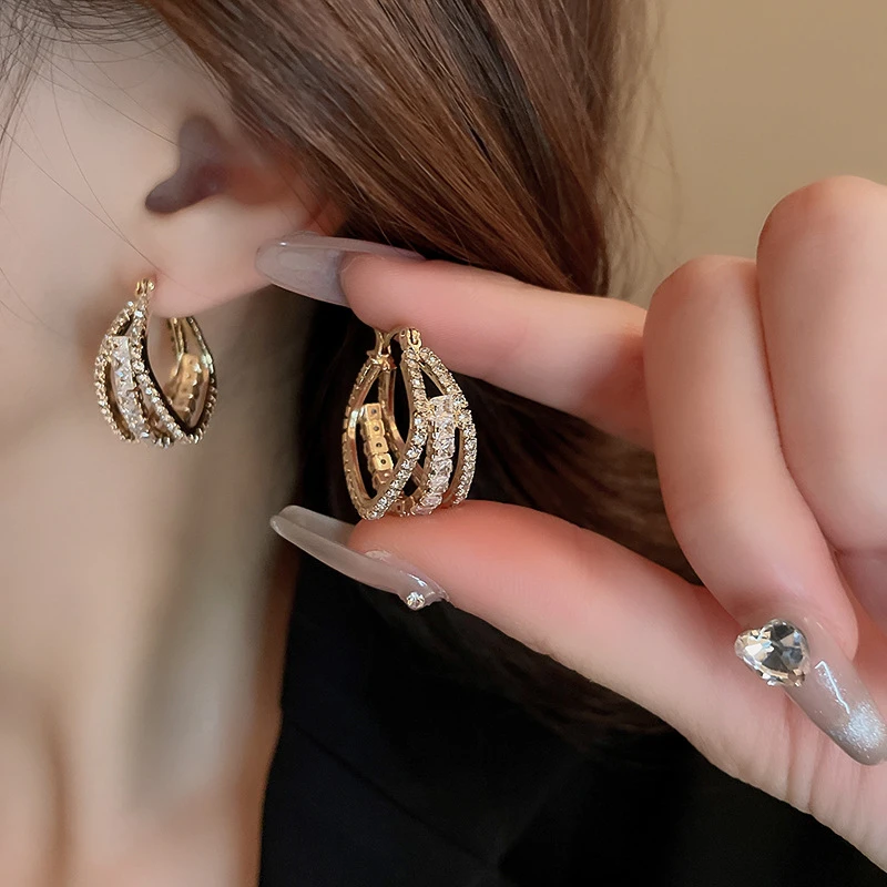 铜合金耳饰 轻奢方形多层耳扣简约气质时尚创意耳环5466