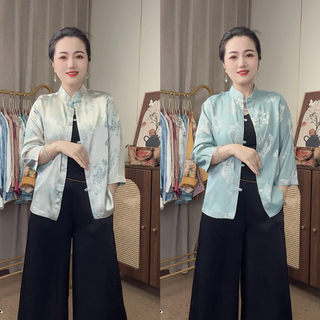 【紫薇花】新中式双面穿国风外套女气质中年妈妈装夏双面双穿七分袖