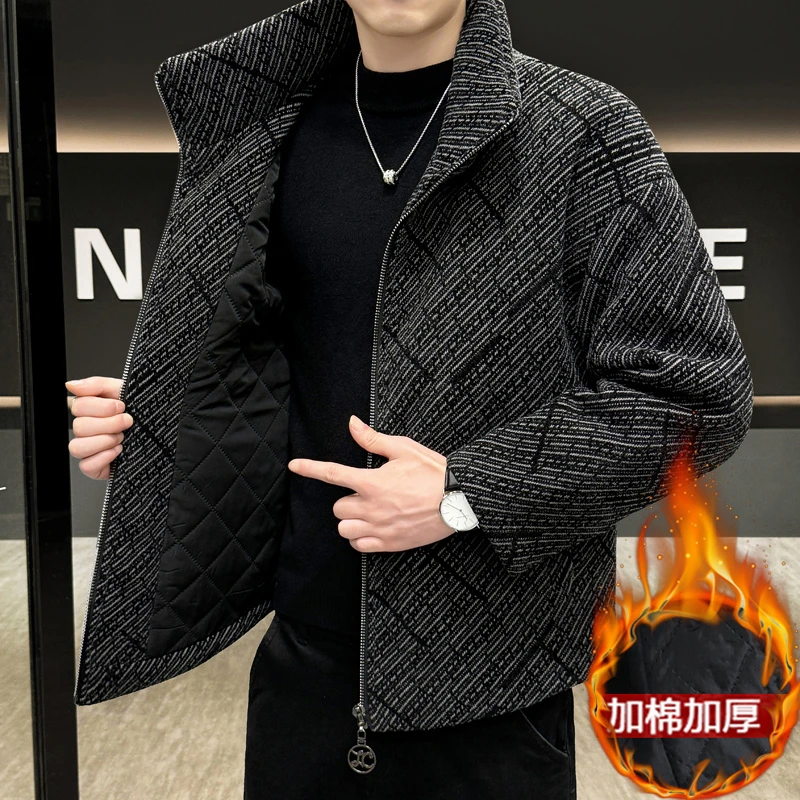 洛尼提日亚冬季新款毛呢棉衣男士宽松小香风夹克外套冬装保暖棉服