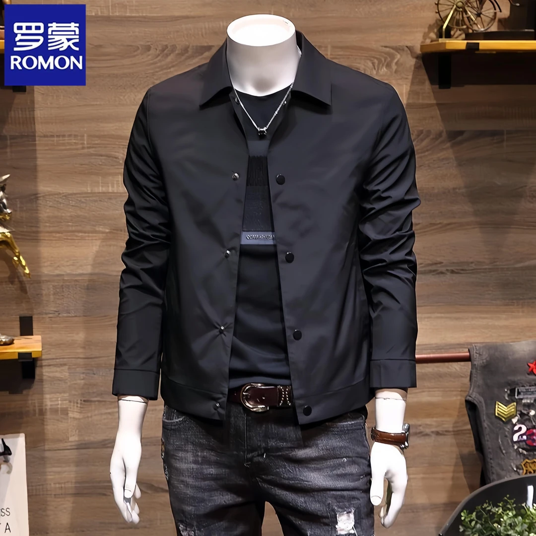 Romon/罗蒙春秋季翻领男士薄款外套韩版潮流修身帅气夹克百搭上衣