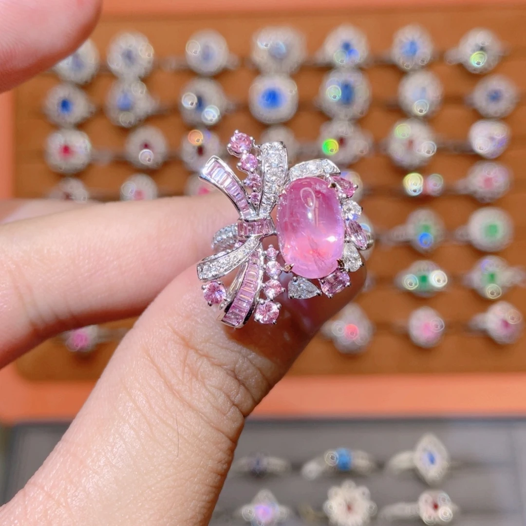 戒指18K金镶嵌彩色蓝宝石5.58ct 无烧帕帕