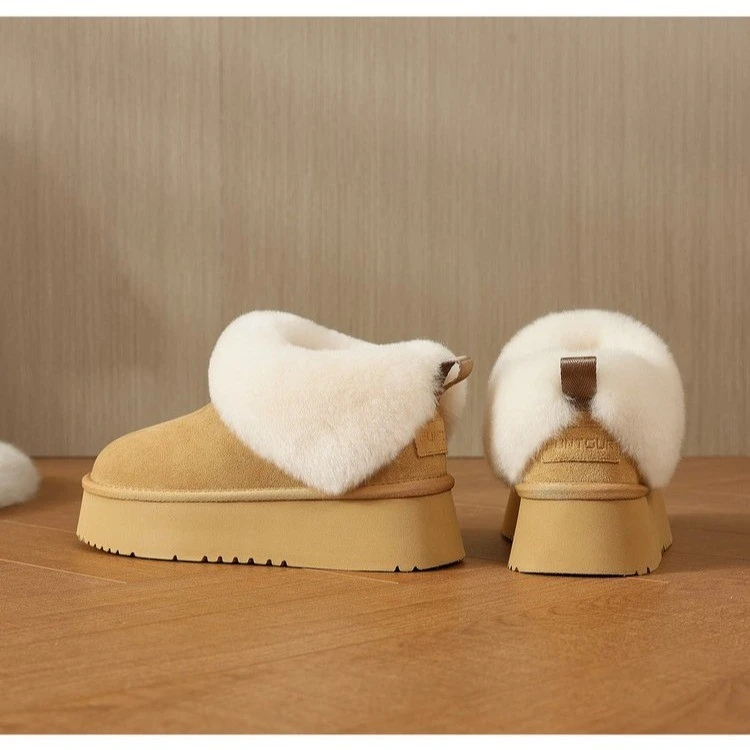 厚底时尚雪地靴女2025冬季新款加绒保暖短筒小个子增高毛毛棉鞋