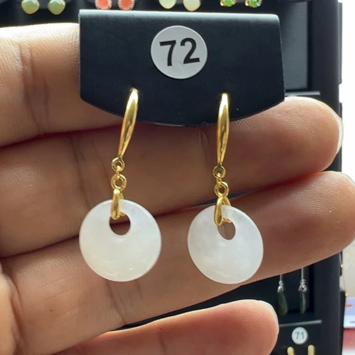 和田玉银S925镀金镶嵌耳饰