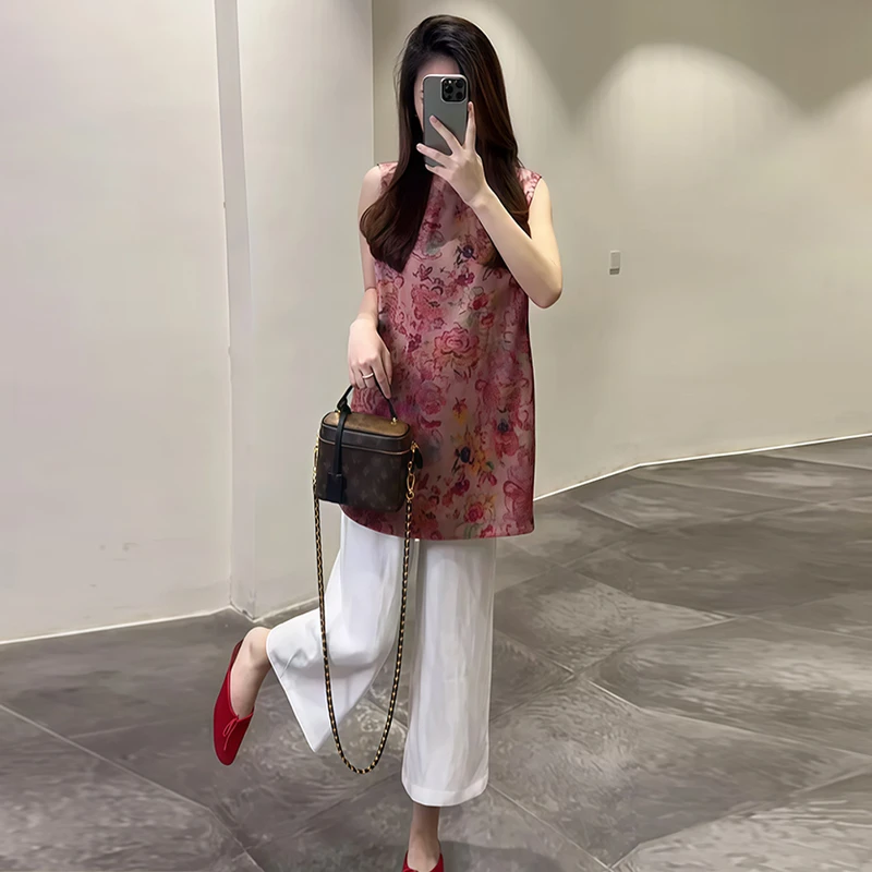 休闲宽松复古套装女士2025年夏季新款气质时髦无袖马甲上衣两件套