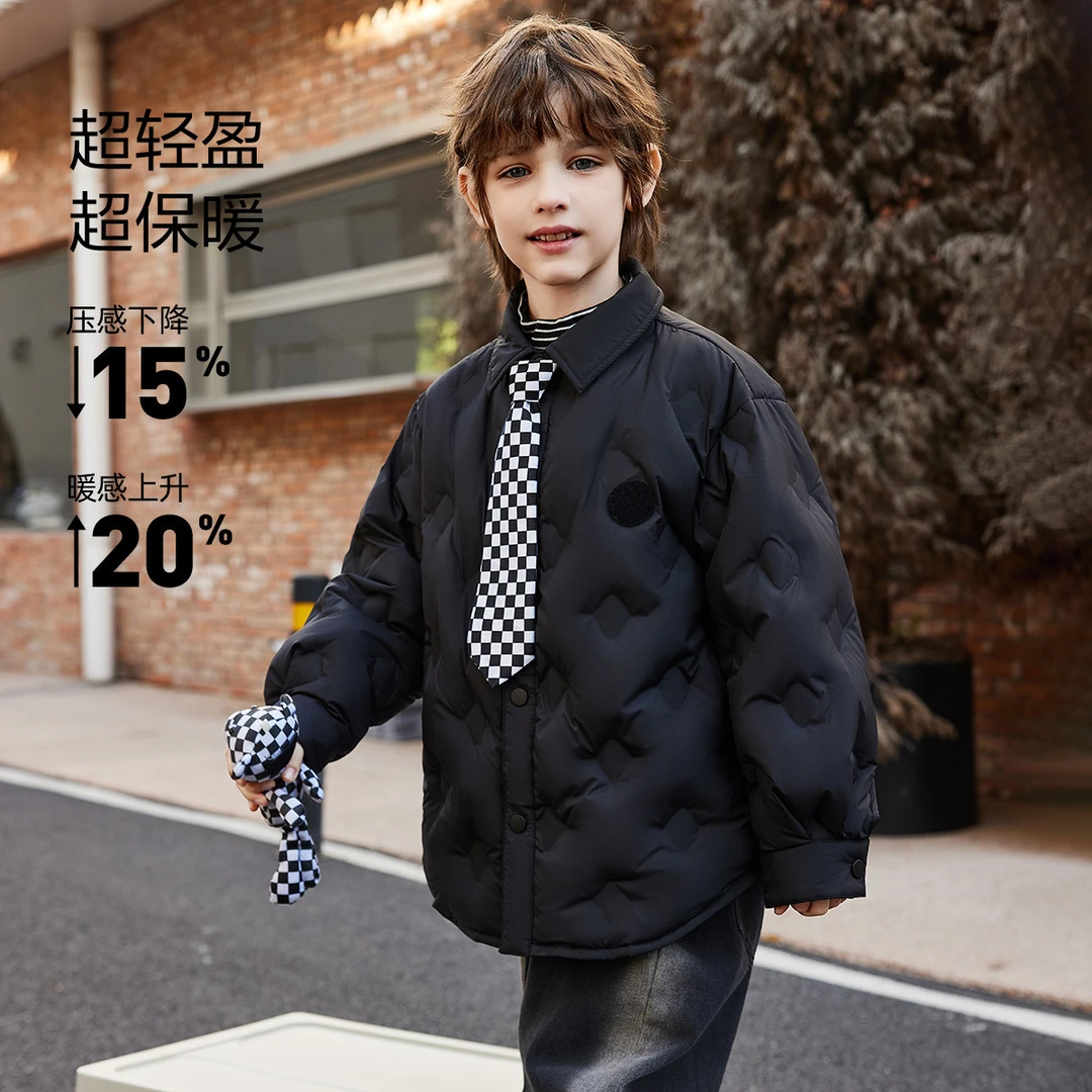 【新款童装90绒】男童羽绒服冬季儿童小熊衬衫领保暖羽绒服微瑕特价