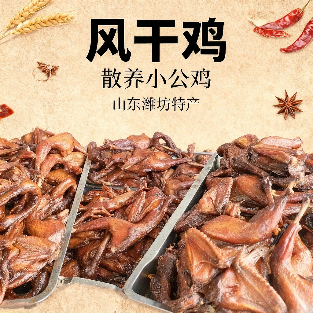 山东潍坊特产散养小公鸡三只1300克以上（干度好有嚼劲偏咸口）