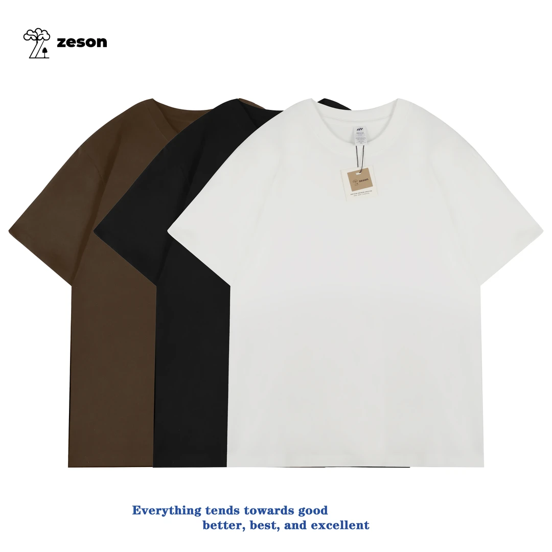 Zeson夏季潮牌新款纯色休闲短袖慵懒风纯棉宽松百搭男短袖T恤