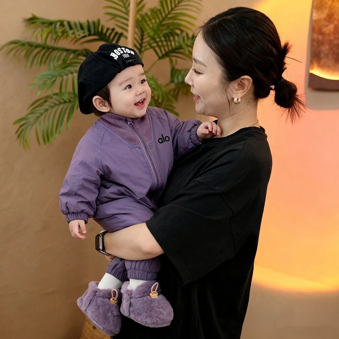 毛绒女童男童拉链卡通婴儿冬季长袖外套长爬哈衣加厚