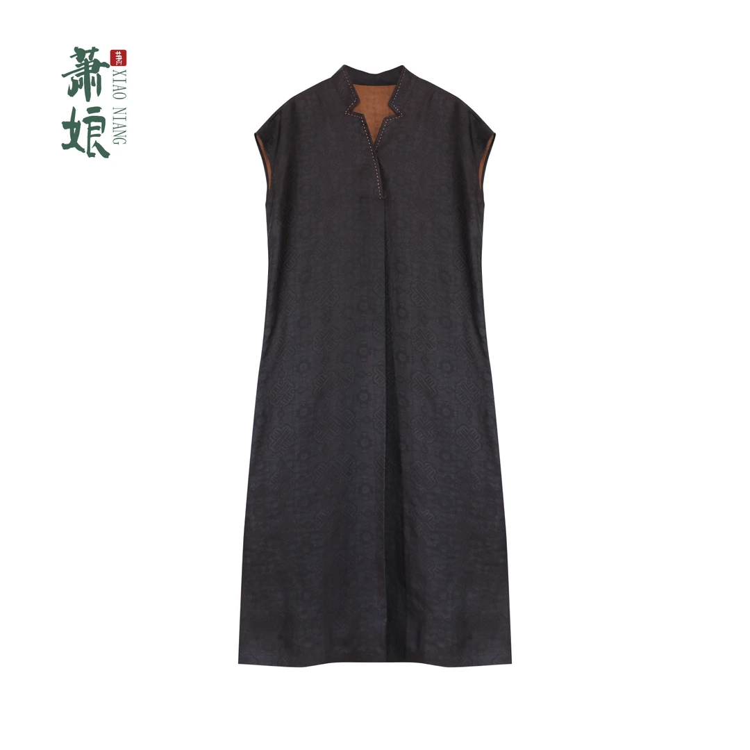 萧娘【寻隐】高密莨纱香云纱宽松连衣裙新中式复古桑蚕丝女裙2484