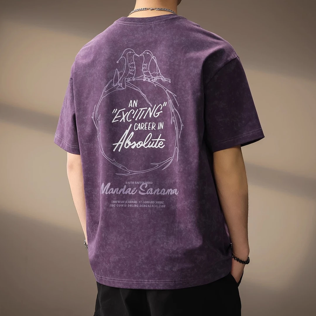 U&PURA高端美式纯棉重磅短袖T恤男夏季新款宽松复古潮流印花男