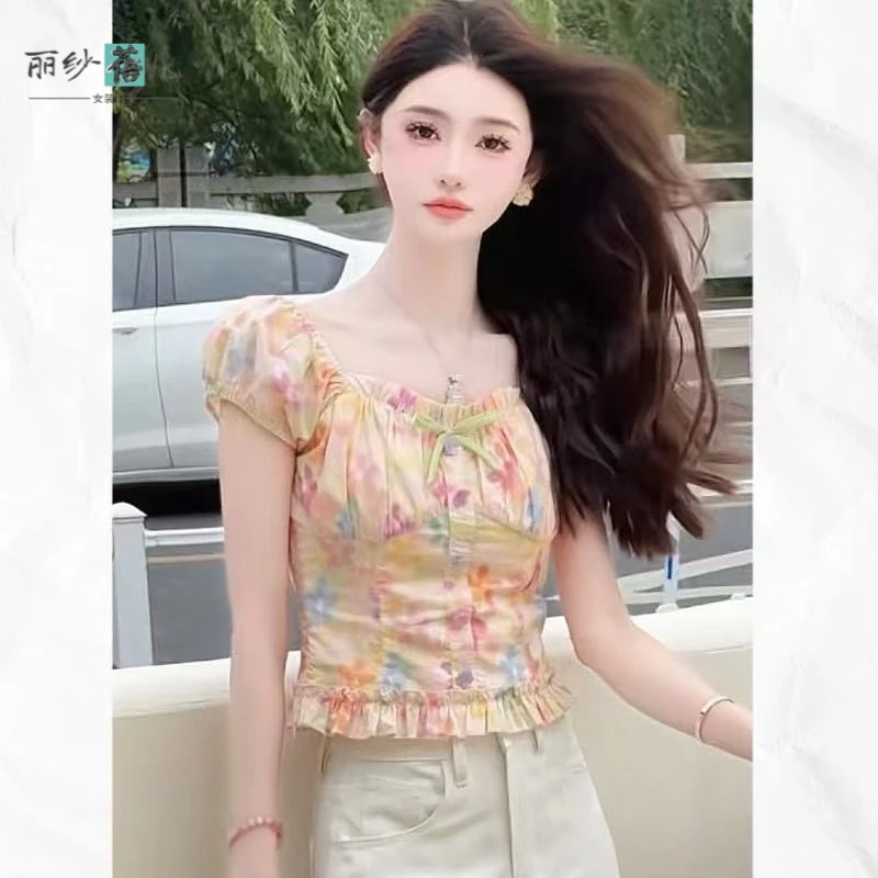 西恩定制花间呢喃甜美小清新少女感花朵设计感上衣上衣夏季显瘦