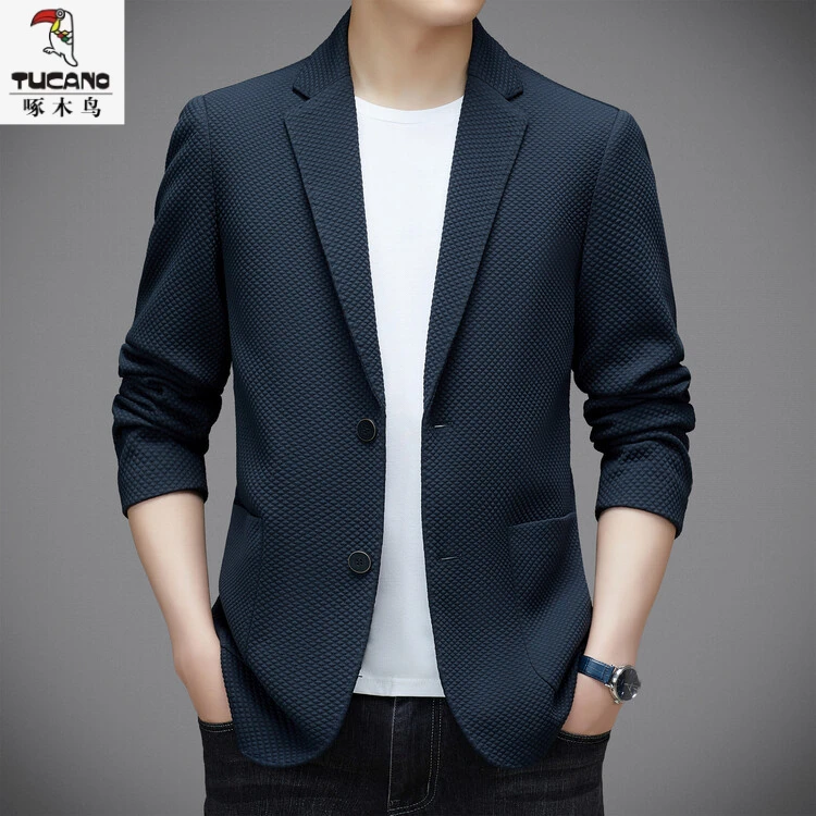 啄木鸟春季高款上衣男士端薄商务休闲西装外套抗皱免烫爸爸装