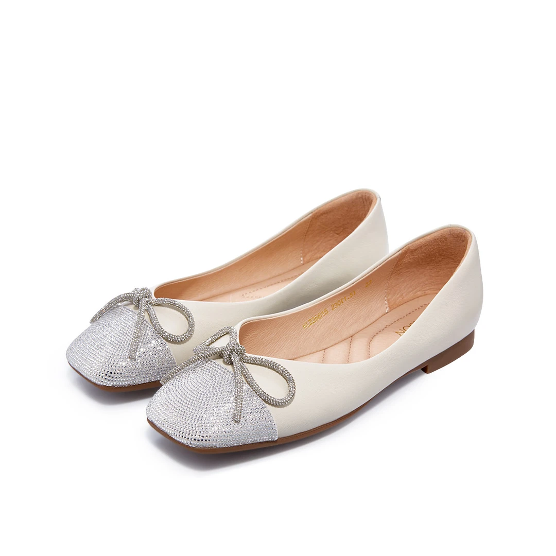 Harson/哈森甜美蝴蝶结水钻芭蕾鞋日常通勤方头平底单鞋HL226615