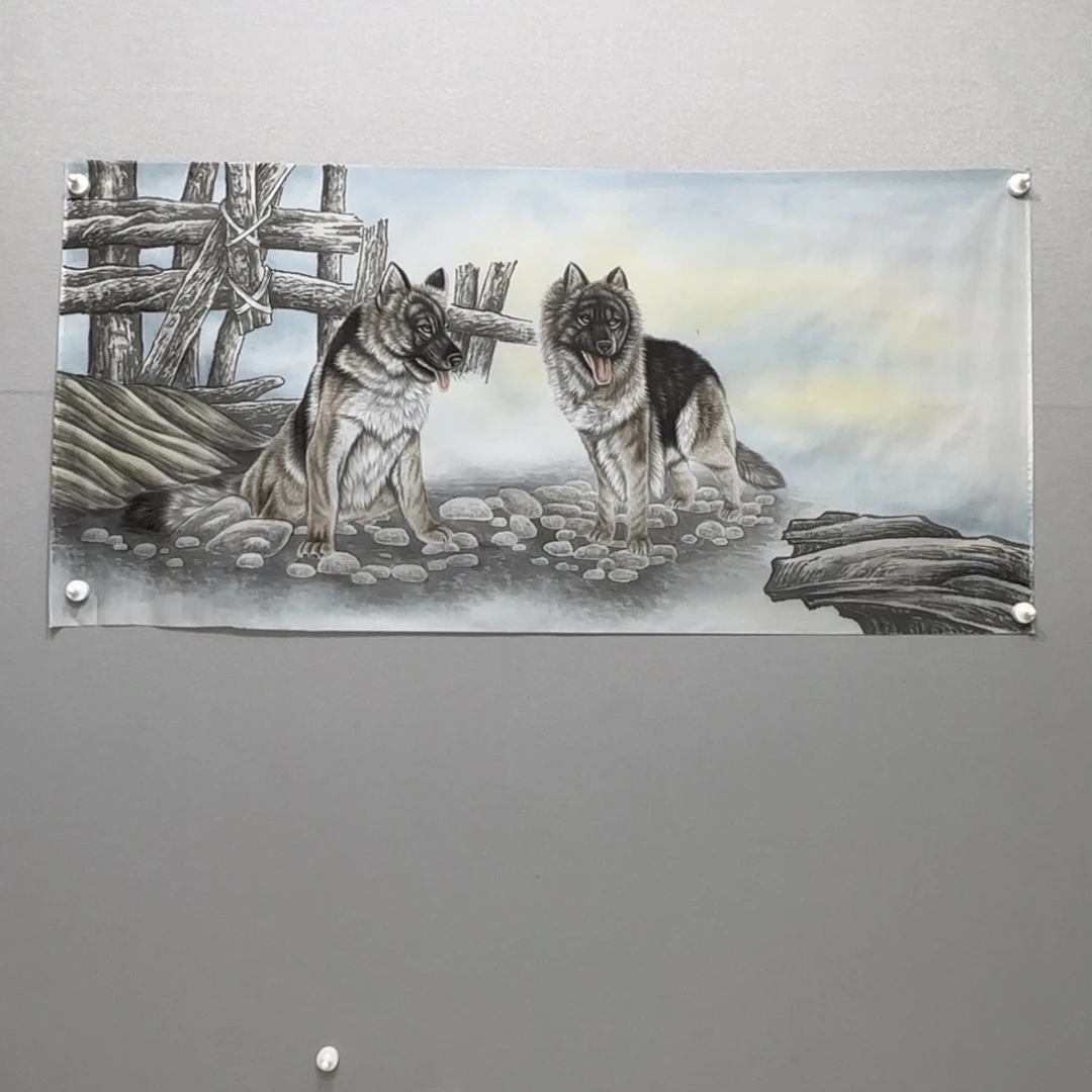 国画绢本工笔狗狗贾敏