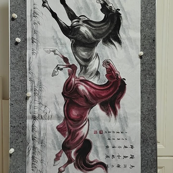 横款周士宸水墨写意骏马图