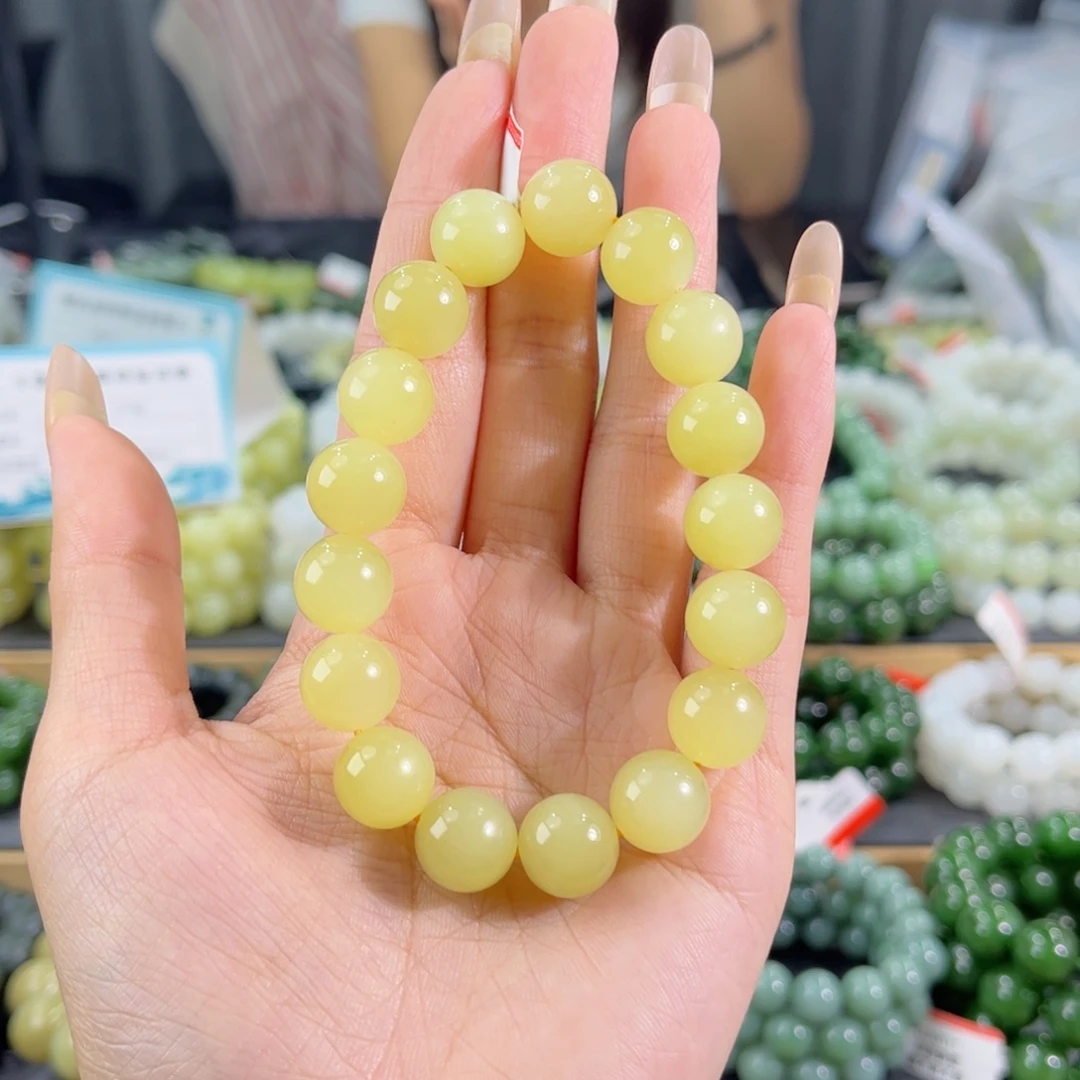 未镶嵌手链和田玉纯天然和田玉12mm新疆且末黄口圆珠