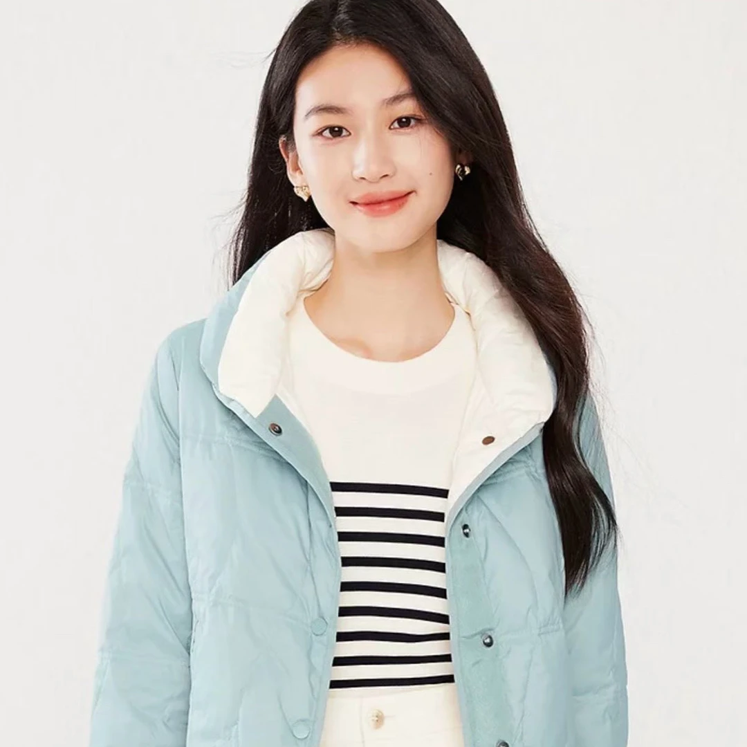 常规单排扣直筒型简约爱心短款女款女装轻薄羽绒服