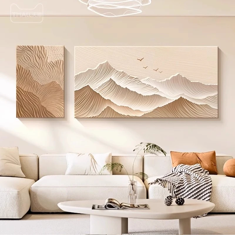 背有靠山客厅装饰画奶油风抽象双联墙壁画2025新款沙发背景墙挂画