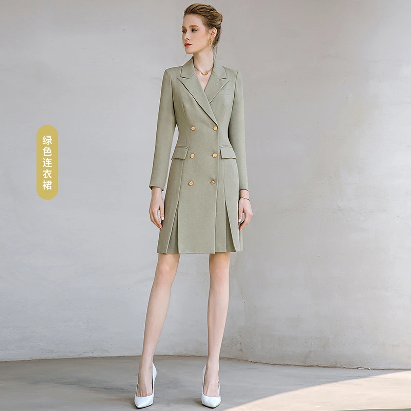 YJ【山茶】双排扣职业连衣裙名媛气质春秋长袖气质修身显瘦233045Q1