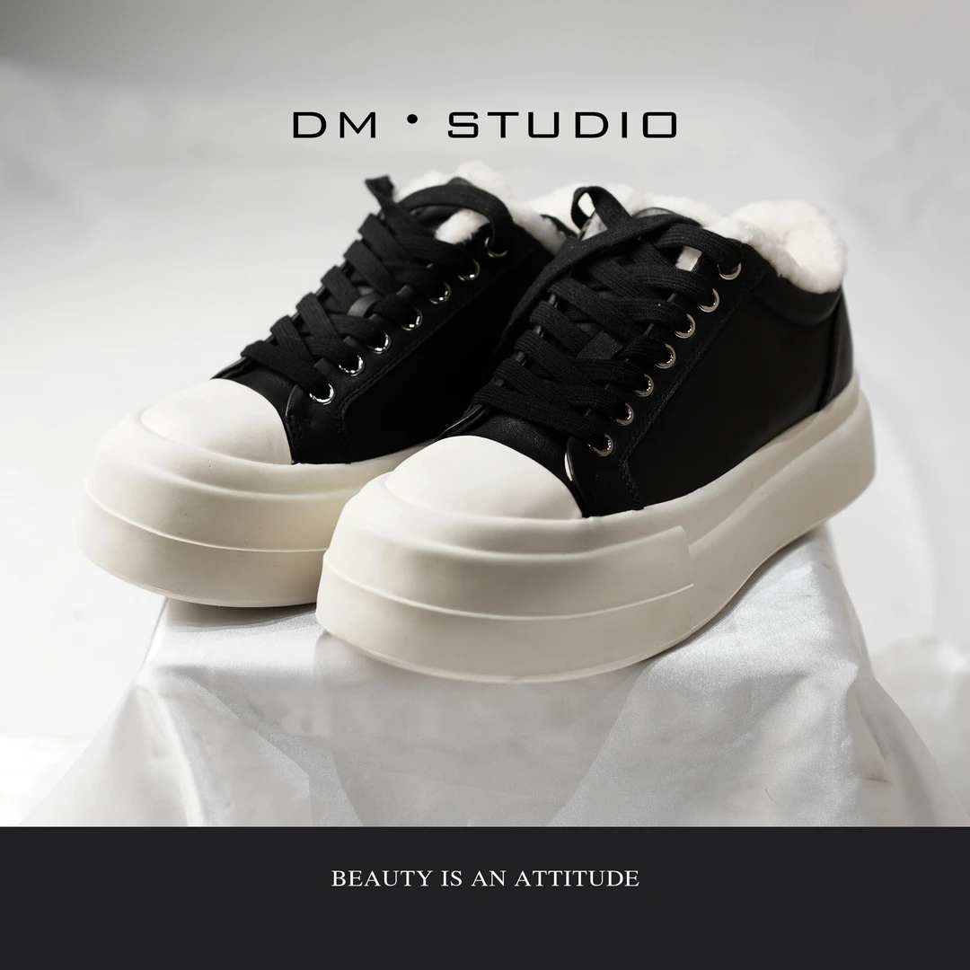 DEDM-DM•STUDIO/冬季加绒百搭厚底牛皮松糕鞋休闲板鞋（6927-2）