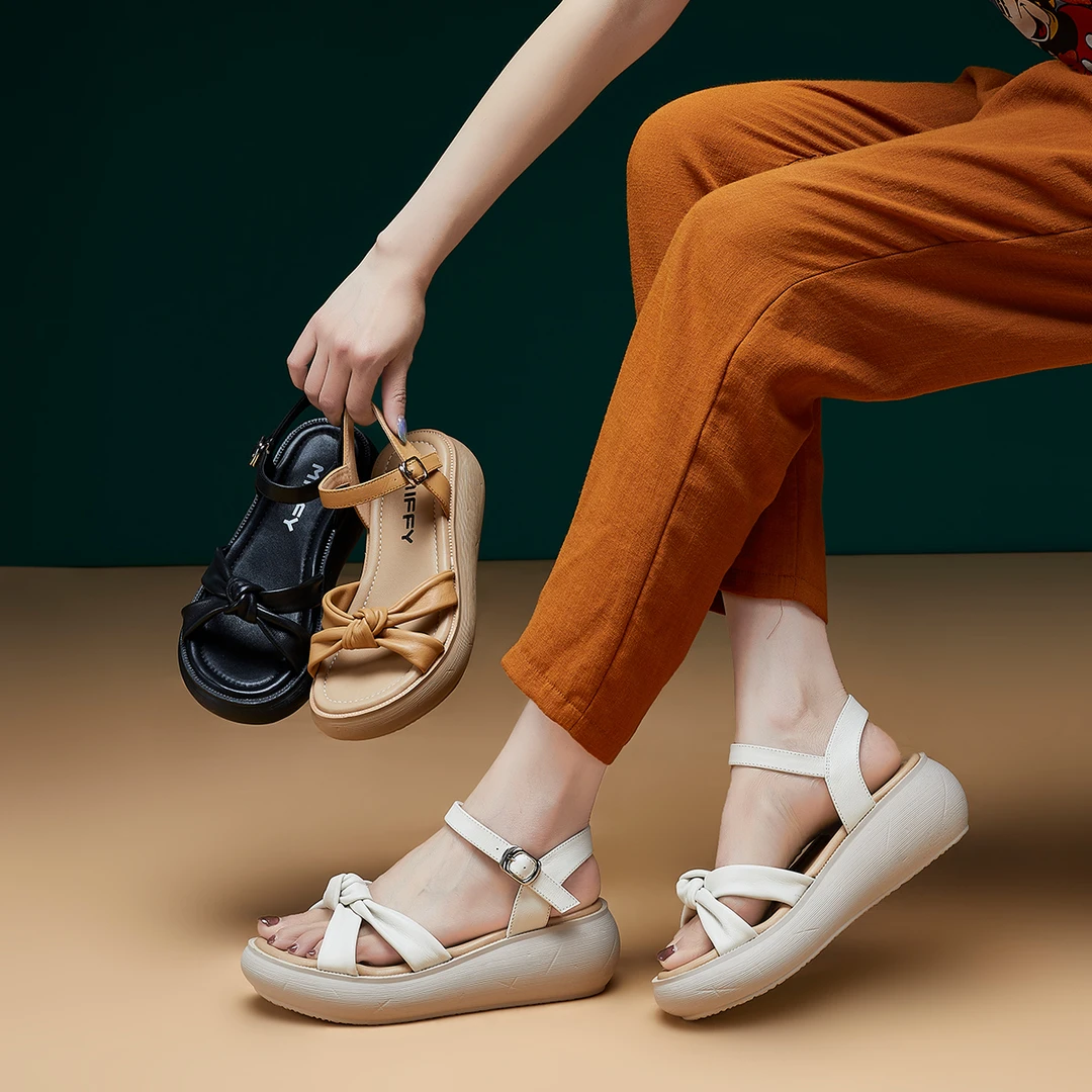 【蓦然回首】5公分 OL028头层牛皮厚底女凉鞋夏季新款坡跟休闲凉拖