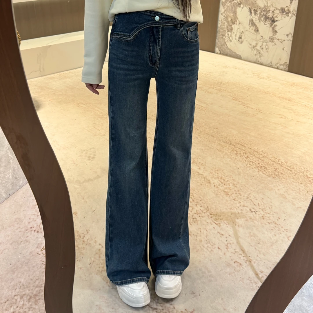 宿慕SUMU 设计款高腰加绒喇叭牛仔裤 10-9新款显瘦牛仔长裤35080