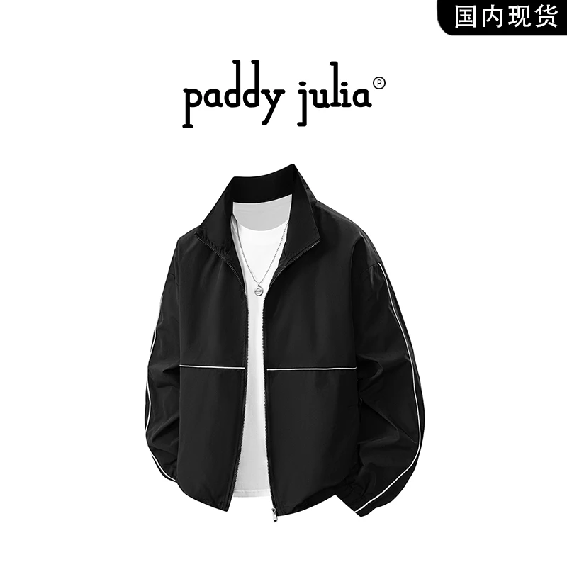 Paddy julia复古美式潮流夹克男士秋季反光条宽松休闲立领外套上