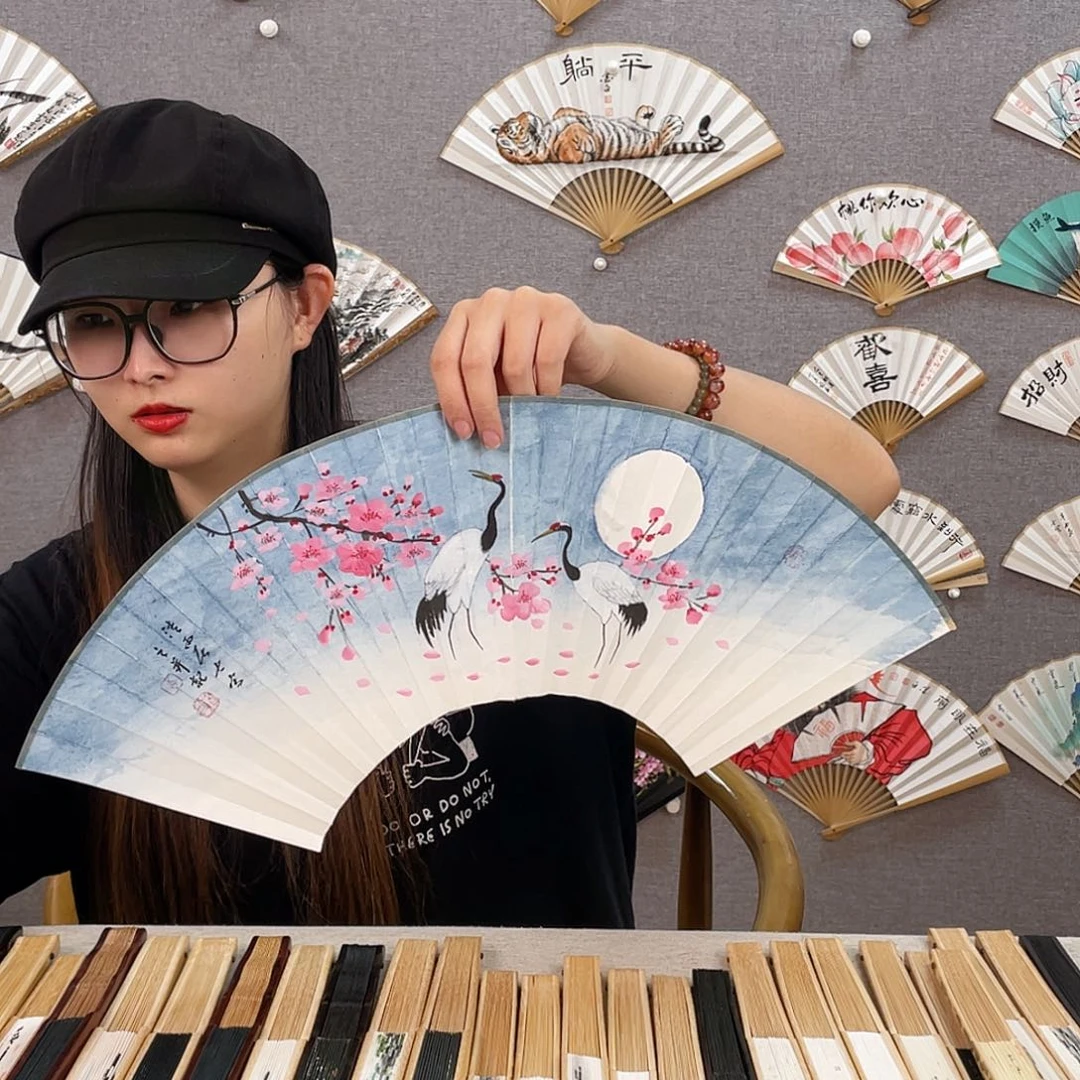 煜***君国画95寸玉竹-纯手绘-文玩扇骨（默认粘好）