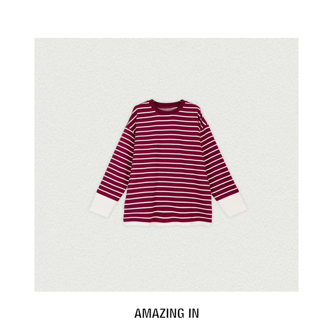 AMAZING IN | 棉质 高克重密织撞色条纹长袖A250707-AI57BST2F995