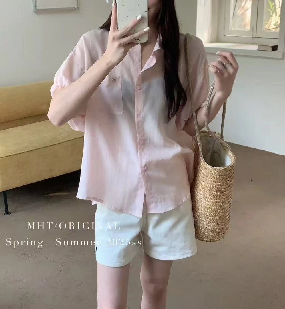 乐缘夏季新款韩版福利no退no换时尚短袖休闲气质纯色衬衫系列