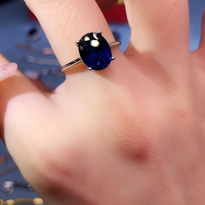 蓝宝石戒指银S925镶嵌