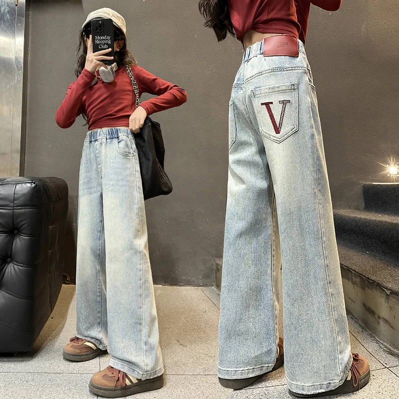 女童春装牛仔裤2025新款洋气大童时髦直筒裤春秋季裤子儿童装长裤