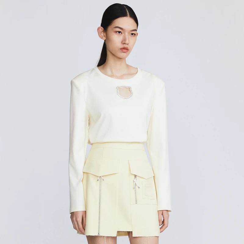 H·GENTEEL荷高2022春季新品率性利落宽肩廓形圆领T恤GCC12620636